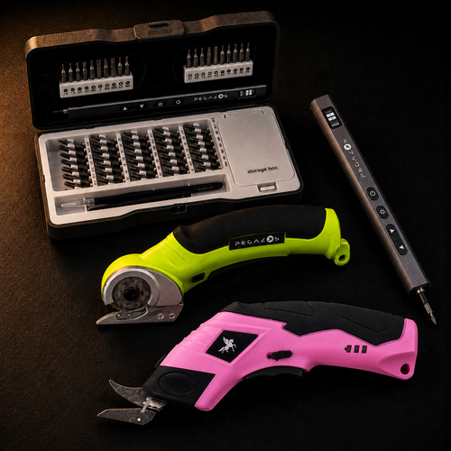 Pink Electric Scissor + Green Rotary Scissor + Electric Screwdriver