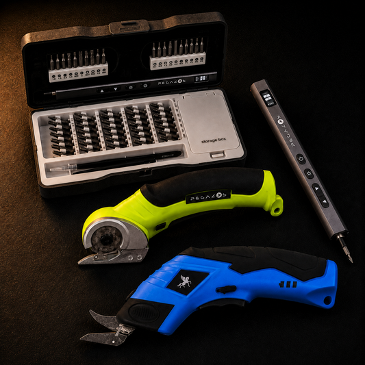 Blue Electric Scissor + Green Rotary Scissor + Electric Screwdriver